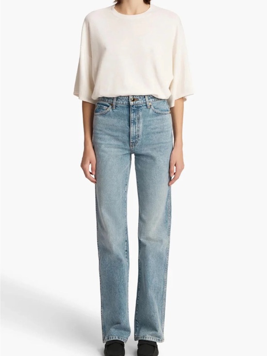 KHAITE Denim - KHAITE Danielle Light Blue High-Rise Straight-Leg Jeans